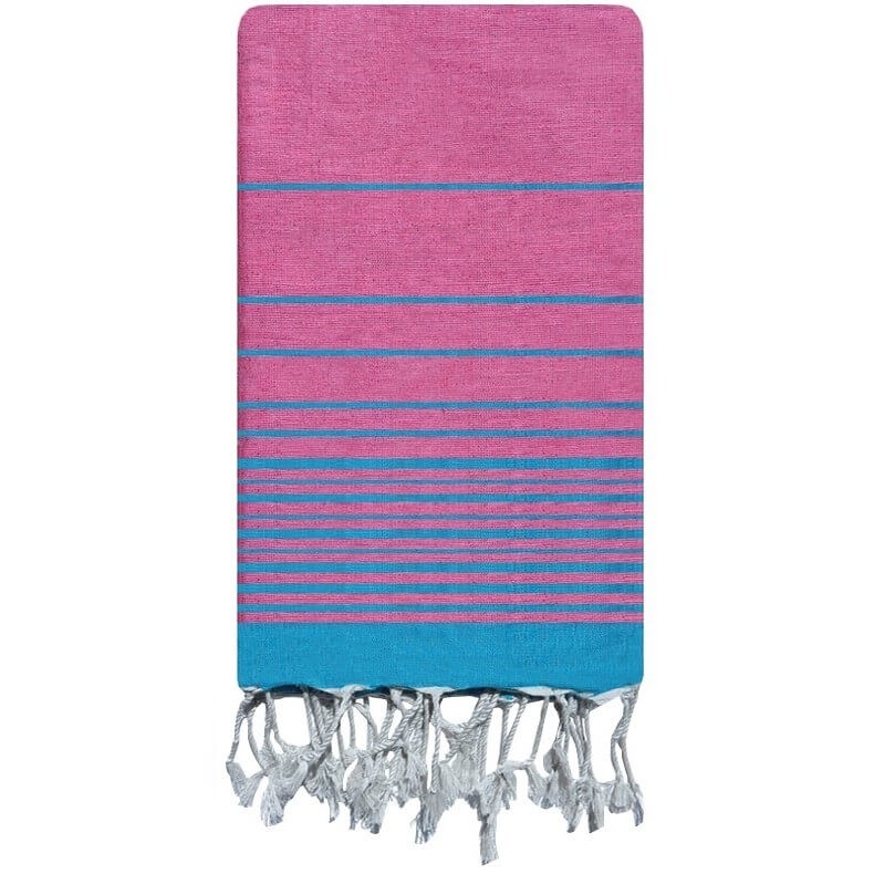 Alfombra bereber Fouta Handmade Flamant Rosa - 100x200 - Rosa/Azul - 100% algodón Formato clásico 100x200 cm, 100% lino. Totalme