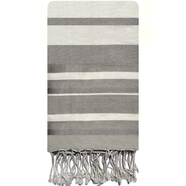 Tapis berbère Fouta Handmade Pierre - 100x200 - Gris/Ecru - 100% coton Format classique 100x200 cm, 100% lin. Entièrement tissée
