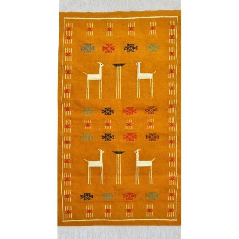 Berber tapijt Tapijt Kilim Waha 60 x 107 Jeel/Rood/Groen (Handgeweven, Wol, Tunesië) Tunesisch kilimdeken, Marokkaanse stijl. Re