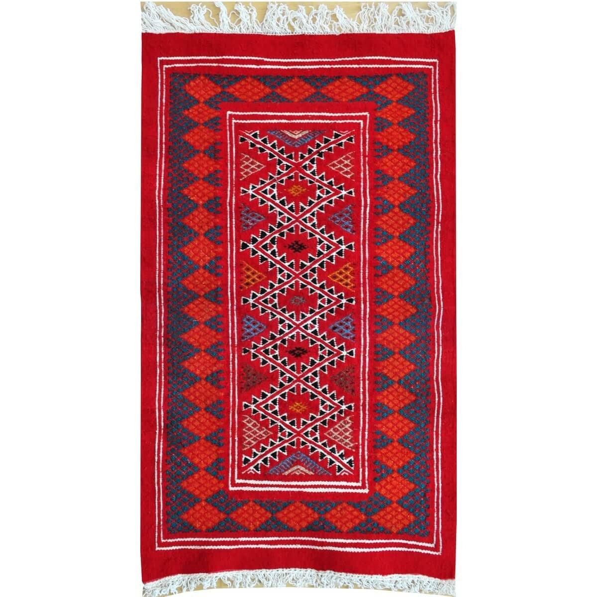Tapis berbère Tapis Kilim Mellila 60x100 Rouge/Bleu (Tissé main, Laine, Tunisie) Tapis kilim tunisien style tapis marocain. Tapi
