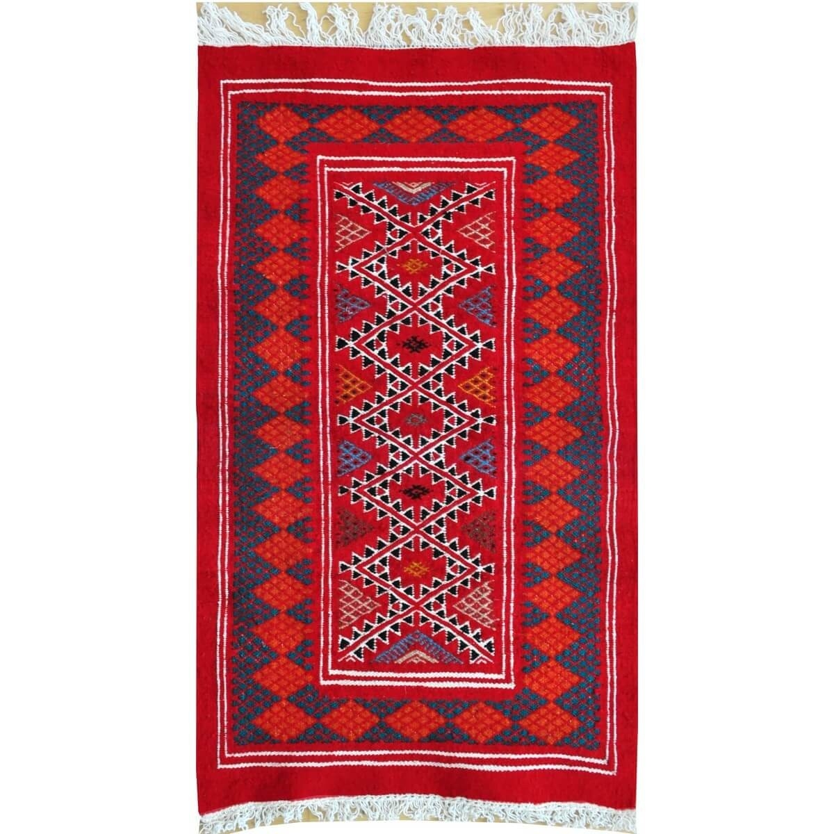 tappeto berbero Tappeto Kilim Mellila 60x100 Rosso/Blu (Fatto a mano, Lana, Tunisia) Tappeto kilim tunisino, in stile marocchino