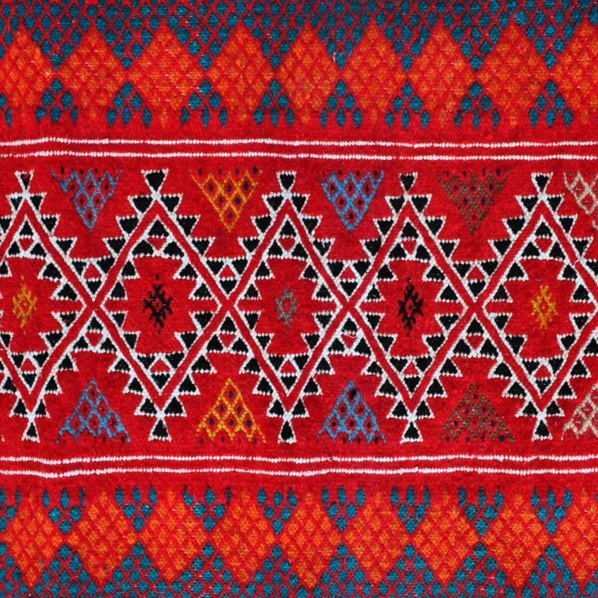 Tapis berbère Tapis Kilim Mellila 60x100 Rouge/Bleu (Tissé main, Laine, Tunisie) Tapis kilim tunisien style tapis marocain. Tapi