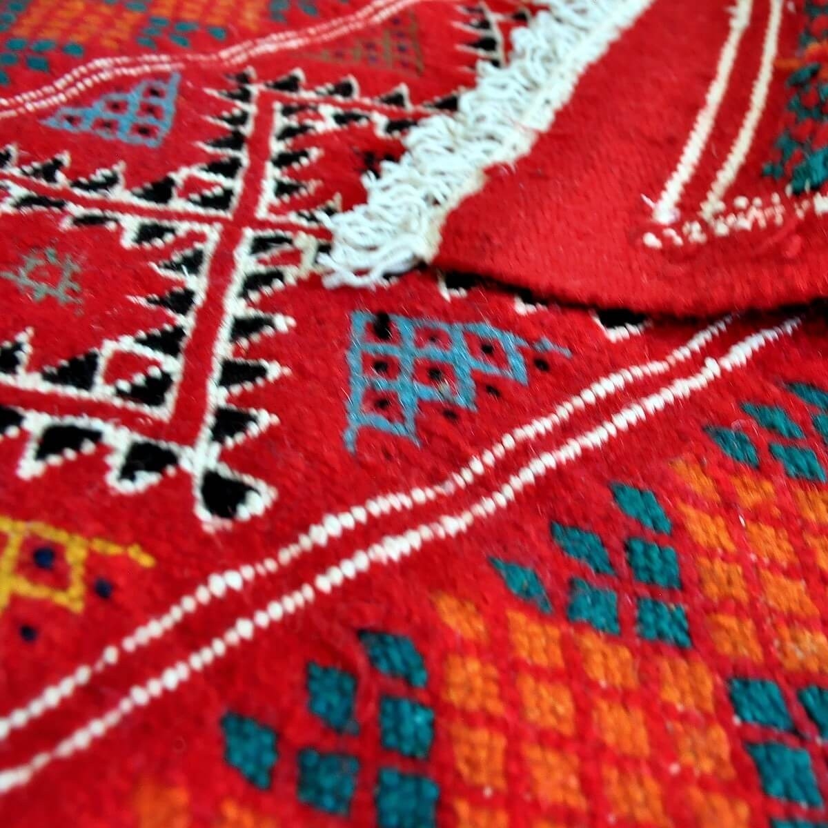 Tapete berbere Tapete Kilim Mellila 60x100 Vermelho/Azul (Tecidos à mão, Lã, Tunísia) Tapete tunisiano kilim, estilo marroquino.