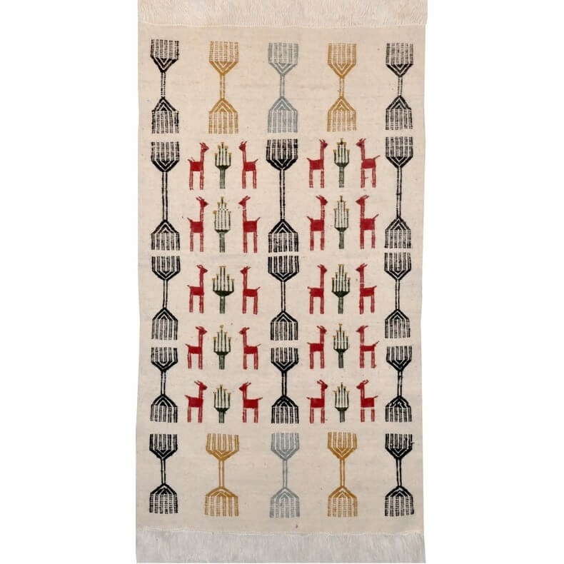 Tapete berbere Tapete Kilim El Batan 60x110 Cinza/Preto/Vermelho (Tecidos à mão, Lã) Tapete tunisiano kilim, estilo marroquino. 