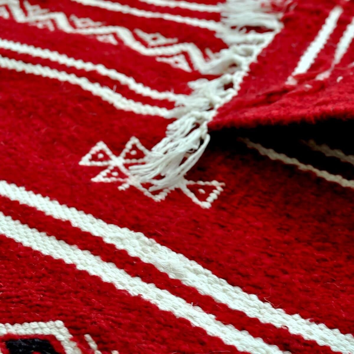 Tapete berbere Tapete Kilim Rekka 60x100 Vermelho/Branco (Tecidos à mão, Lã, Tunísia) Tapete tunisiano kilim, estilo marroquino.