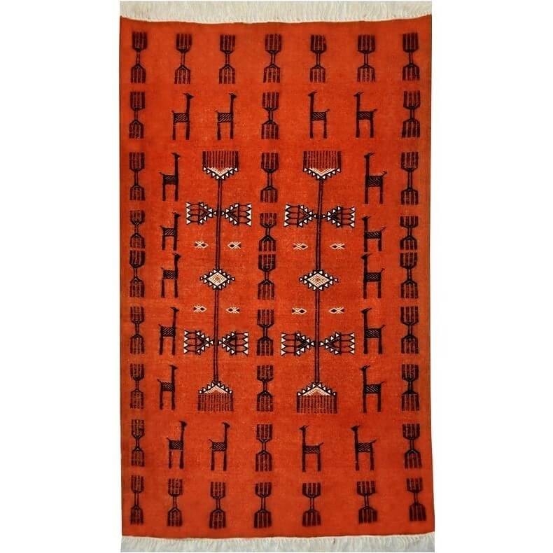 Tapete berbere Tapete Kilim Azumar 95x170 Laranja/Preto (Tecidos à mão, Lã, Tunísia) Tapete tunisiano kilim, estilo marroquino. 