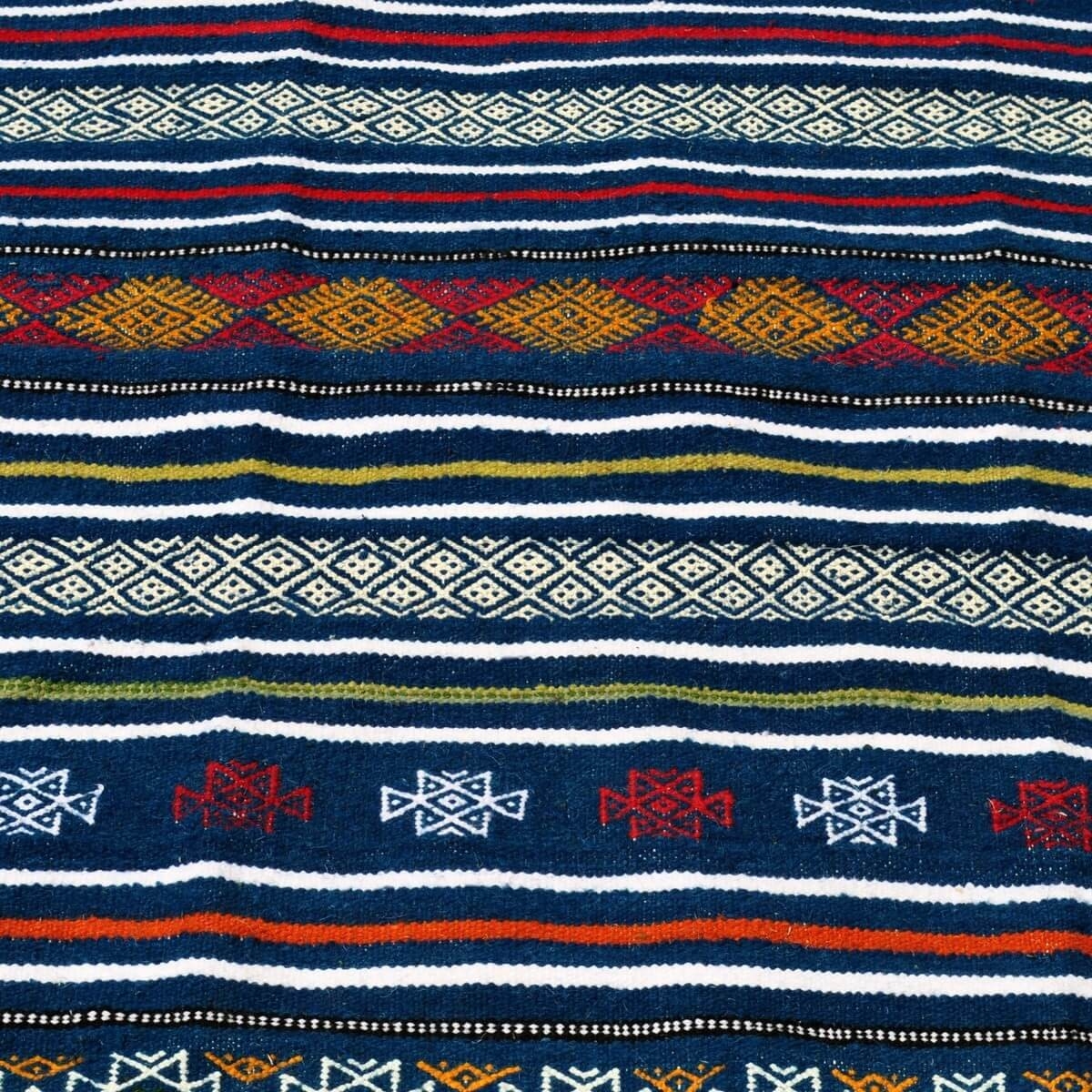 Berber Teppich Teppich Kelim Bargou 100x190 Blau/Gelb/Rot (Handgewebt, Wolle) Tunesischer Kelim-Teppich im marokkanischen Stil. 