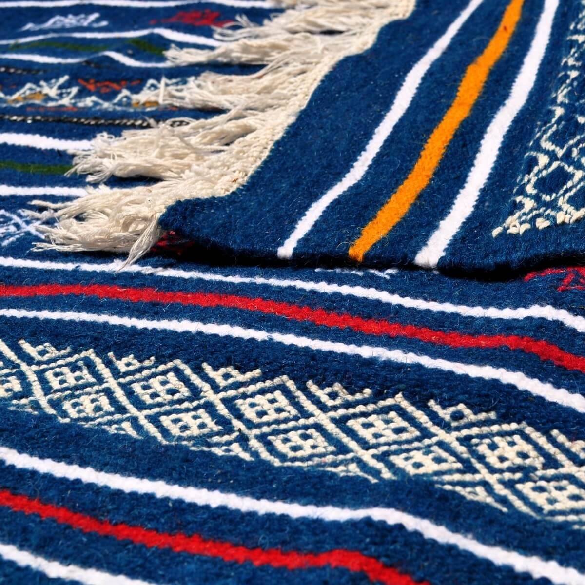 Tapete berbere Tapete Kilim Bargou 100x190 Azul/Amarelo/Vermelho (Tecidos à mão, Lã) Tapete tunisiano kilim, estilo marroquino. 