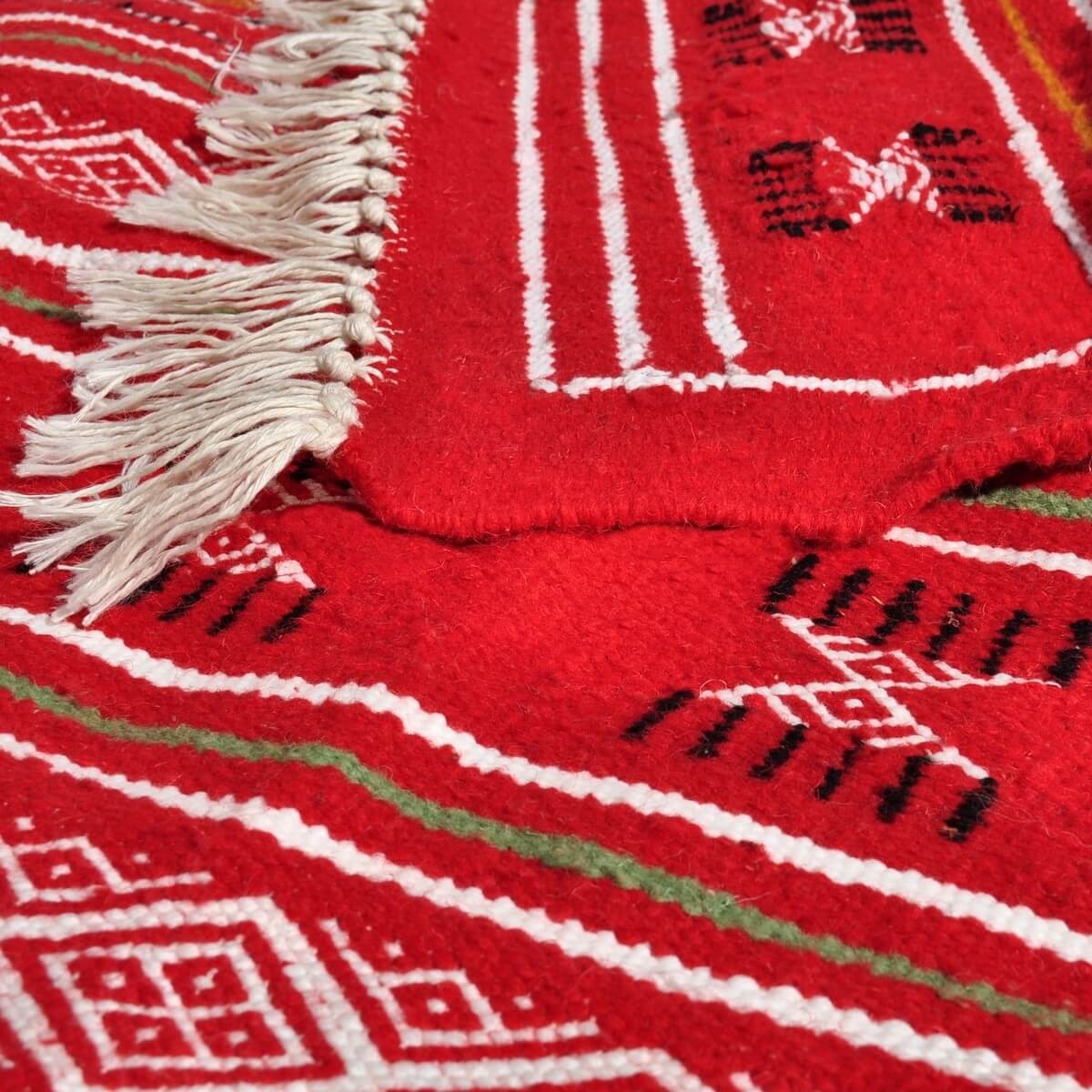Berber tapijt Tapijt Kilim Agadir 115x200 Rood (Handgeweven, Wol, Tunesië) Tunesisch kilimdeken, Marokkaanse stijl. Rechthoekig 