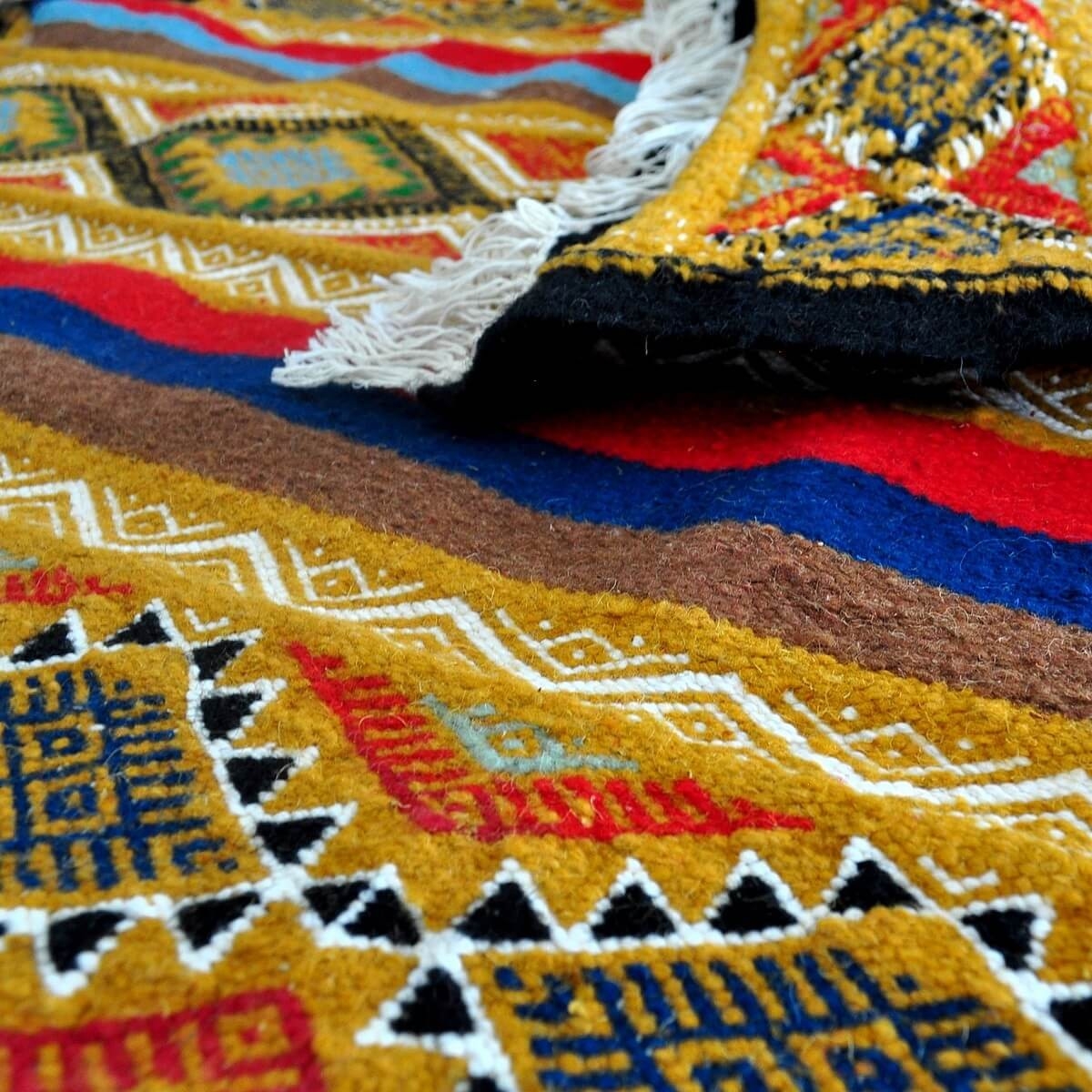 Tapete berbere Tapete Kilim Chahloul 100x180 Amarelo/Multicor (Tecidos à mão, Lã) Tapete tunisiano kilim, estilo marroquino. Tap