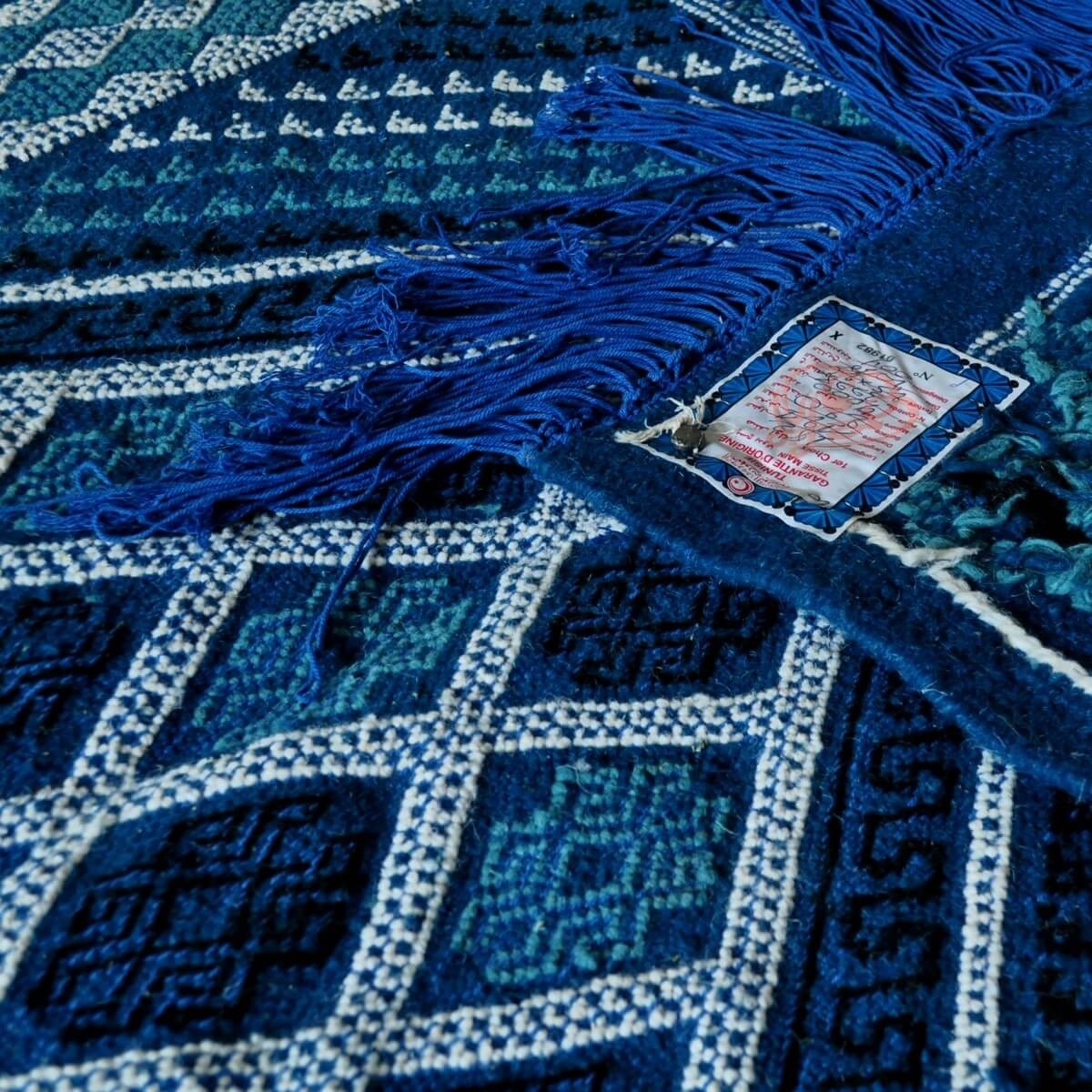 Tapis berbère Tapis Margoum Nidhal 120x180 Bleu/Blanc (Fait main, Laine, Tunisie) Tapis margoum tunisien de la ville de Kairouan