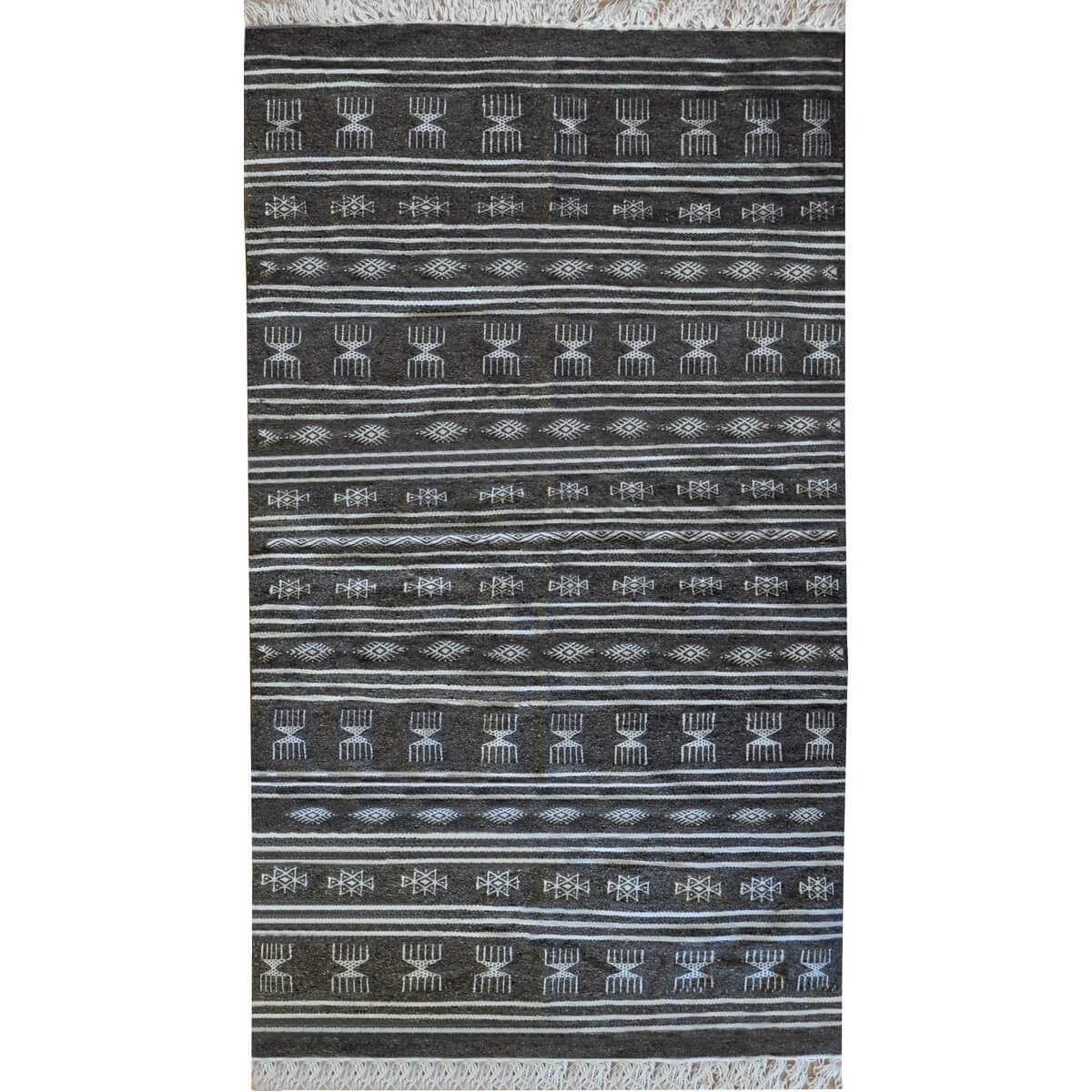 Tapete berbere Tapete Kilim Houria 110x200 Cinza (Tecidos à mão, Lã, Tunísia) Tapete tunisiano kilim, estilo marroquino. Tapete 