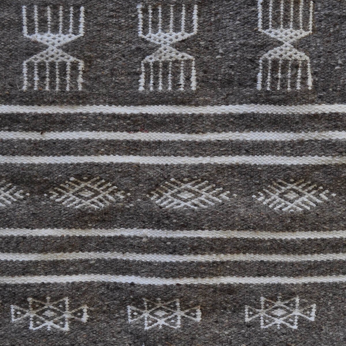 Tapete berbere Tapete Kilim Houria 110x200 Cinza (Tecidos à mão, Lã, Tunísia) Tapete tunisiano kilim, estilo marroquino. Tapete 
