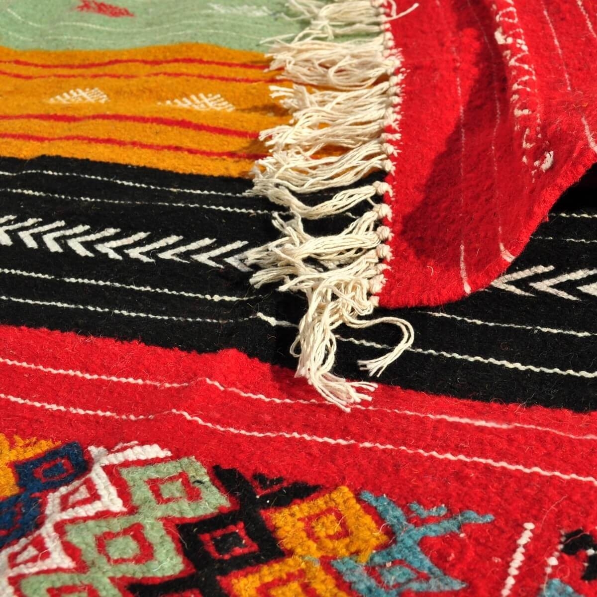 tappeto berbero Tappeto Kilim Tazarka 115x220 Multicolore (Fatto a mano, Lana, Tunisia) Tappeto kilim tunisino, in stile marocch