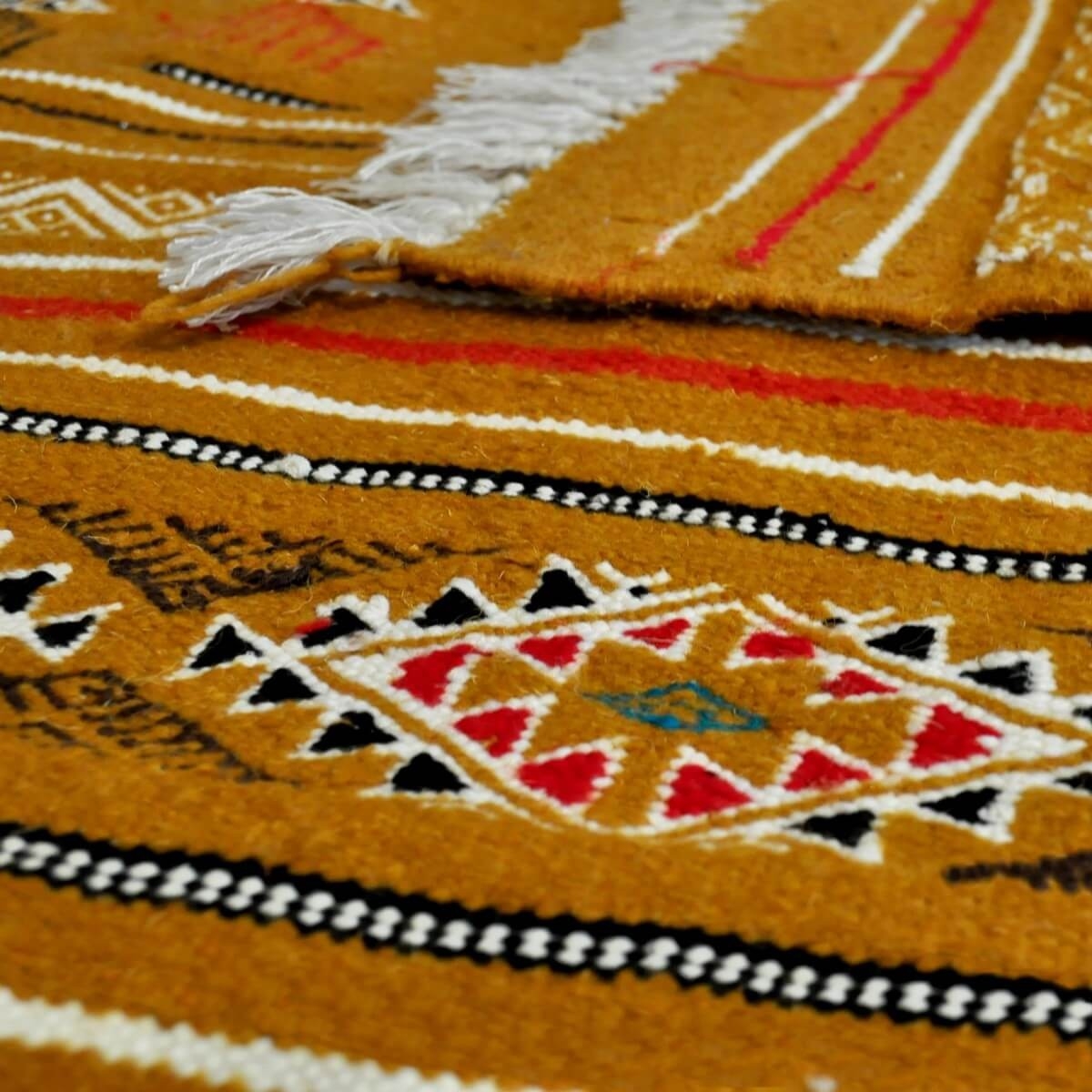 tappeto berbero Tappeto Kilim Lamta 100x200 Giallo (Fatto a mano, Lana, Tunisia) Tappeto kilim tunisino, in stile marocchino. Ta
