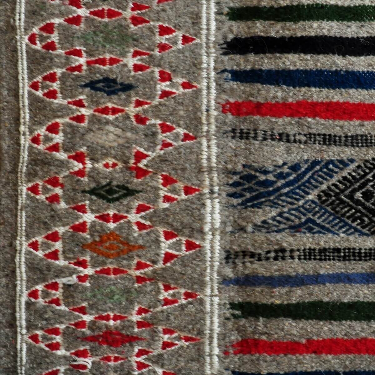 Berber Teppich Teppich Kelim Tamaghza 125x205  Grau/Rot/Blau (Handgewebt, Wolle) Tunesischer Kelim-Teppich im marokkanischen Sti