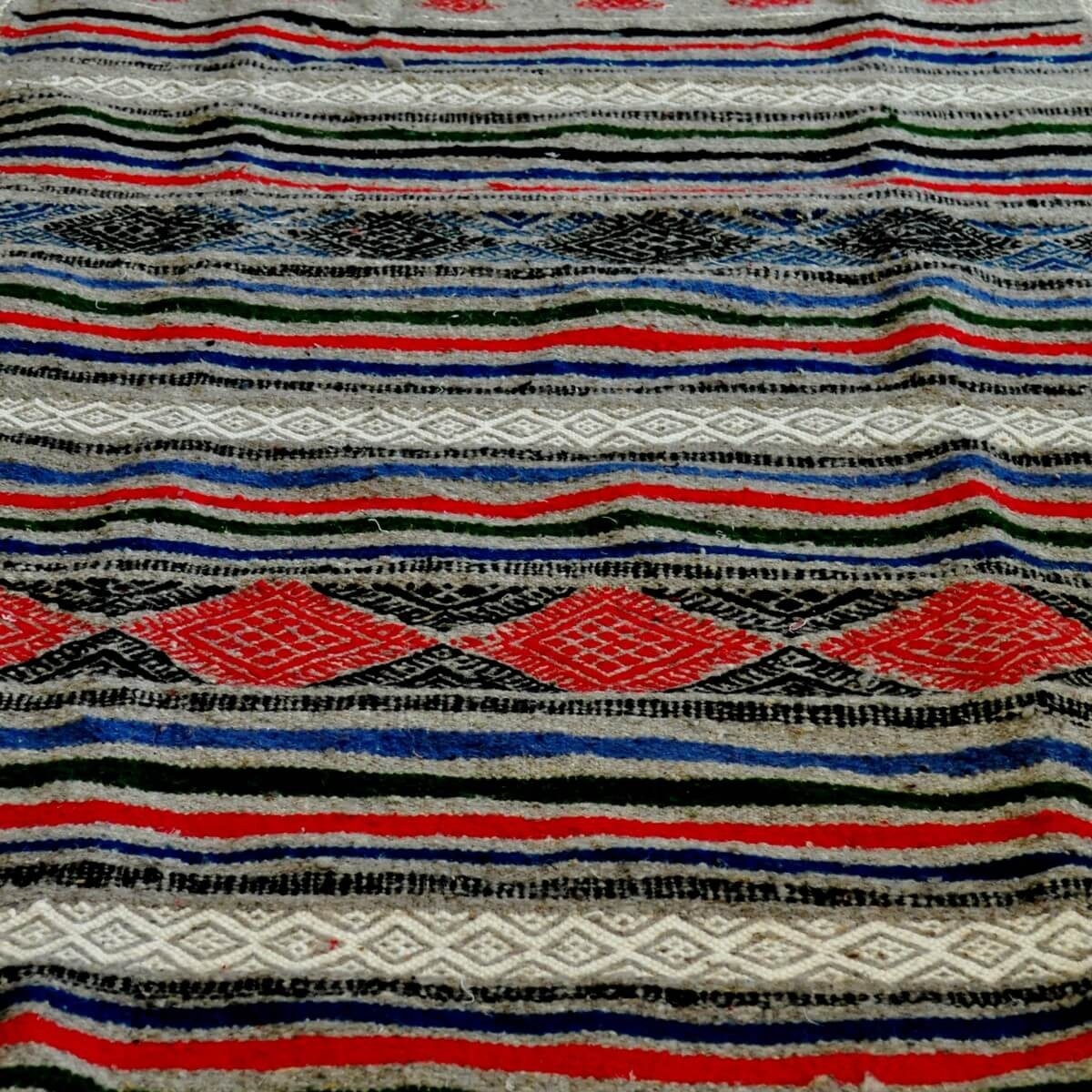 tappeto berbero Tappeto Kilim Tamaghza 125x205 Grigio/Rosso/Blu (Fatto a mano, Lana) Tappeto kilim tunisino, in stile marocchino