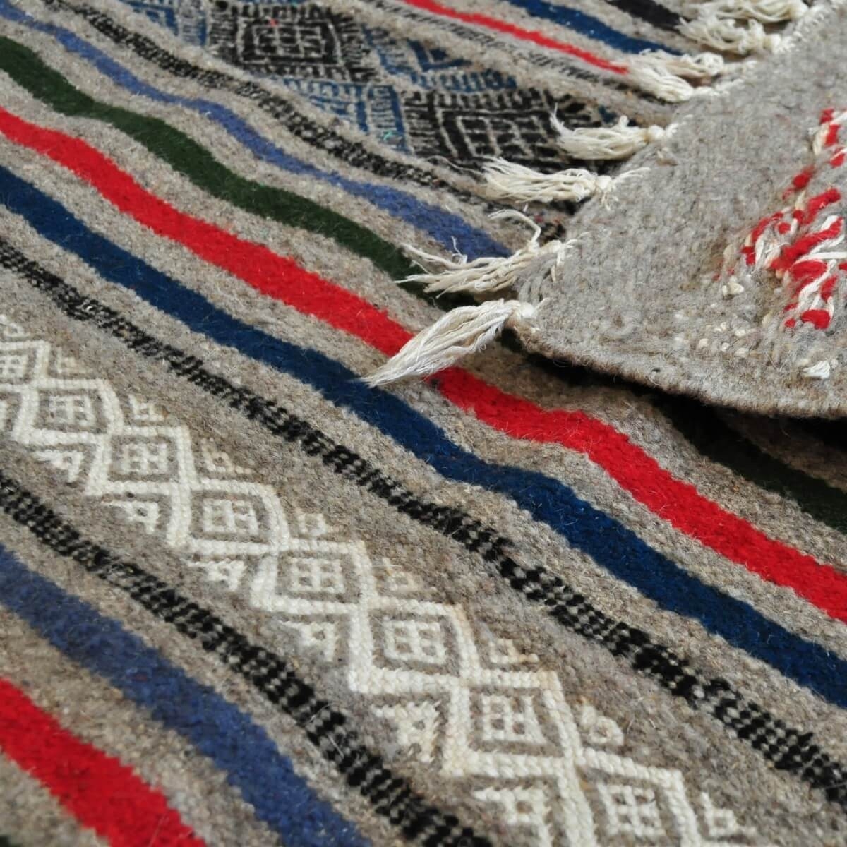 tappeto berbero Tappeto Kilim Tamaghza 125x205 Grigio/Rosso/Blu (Fatto a mano, Lana) Tappeto kilim tunisino, in stile marocchino