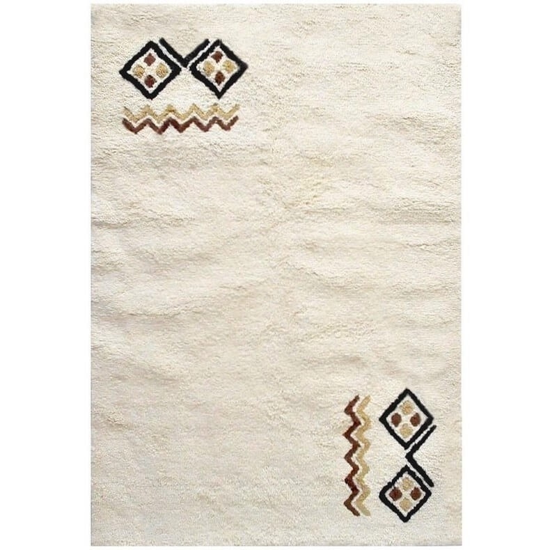 Tapis berbère Tapis Laine Blanc Faouar 120x190 (Noué main, unique, Tunisie) Tapis berbère haute laine blanc tunisien style tapis