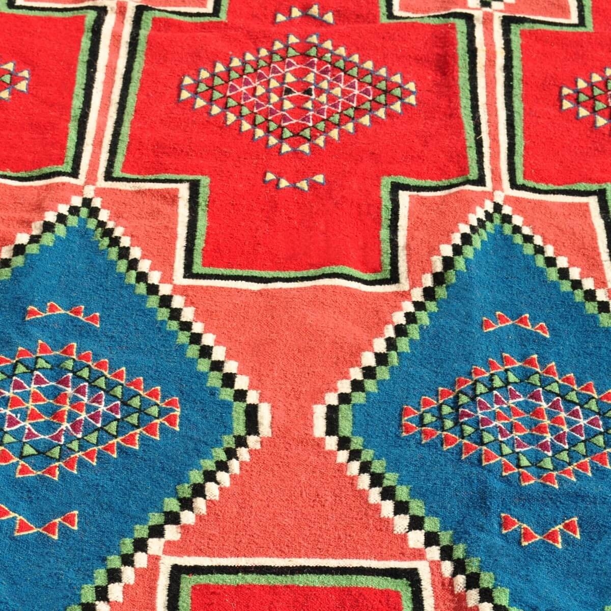 Tapete berbere Tapete Kilim El Alia 130x230 Vermelho/Azul (Tecidos à mão, Lã, Tunísia) Tapete Kilim tunisino da cidade de Kairou