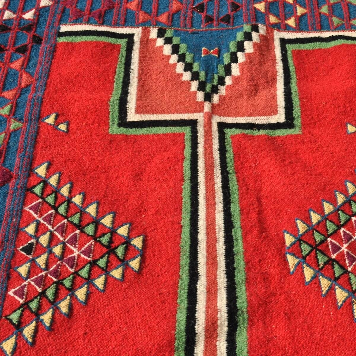 Alfombra bereber Alfombra Kilim El Alia 130x230 Rojo/Azul (Hecho a mano, Lana, Túnez) Alfombra Kilim tunecina de la ciudad de Ka