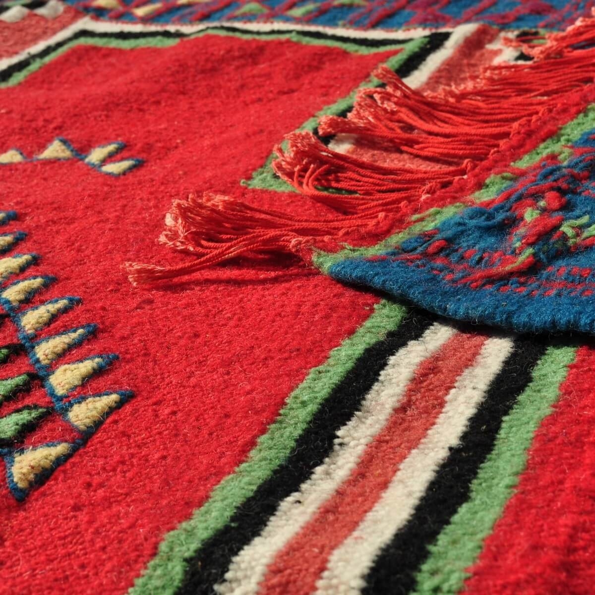 Alfombra bereber Alfombra Kilim El Alia 130x230 Rojo/Azul (Hecho a mano, Lana, Túnez) Alfombra Kilim tunecina de la ciudad de Ka