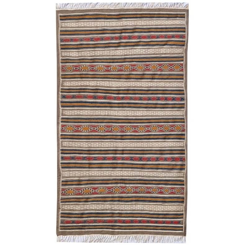 tappeto berbero Tappeto Kilim El Bey 145x255 Grigio/Rosso/Blu/Giallo (Fatto a mano, Lana) Tappeto kilim tunisino, in stile maroc