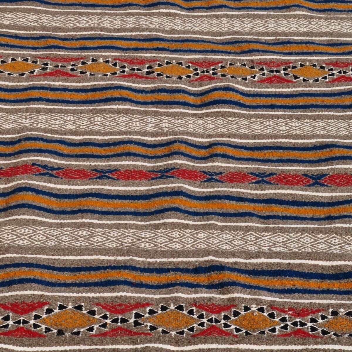 Berber tapijt Tapijt Kilim El Bey 145x255 Grijs/Rood/Blauw/Jeel (Handgeweven, Wol, Tunesië) Tunesisch kilimdeken, Marokkaanse st
