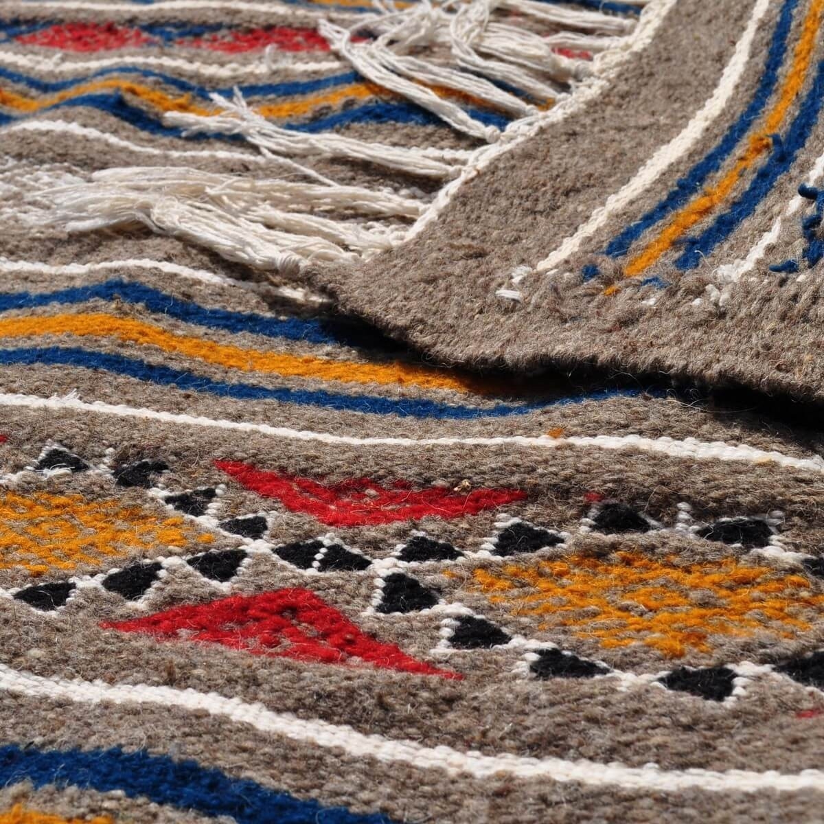 tappeto berbero Tappeto Kilim El Bey 145x255 Grigio/Rosso/Blu/Giallo (Fatto a mano, Lana) Tappeto kilim tunisino, in stile maroc