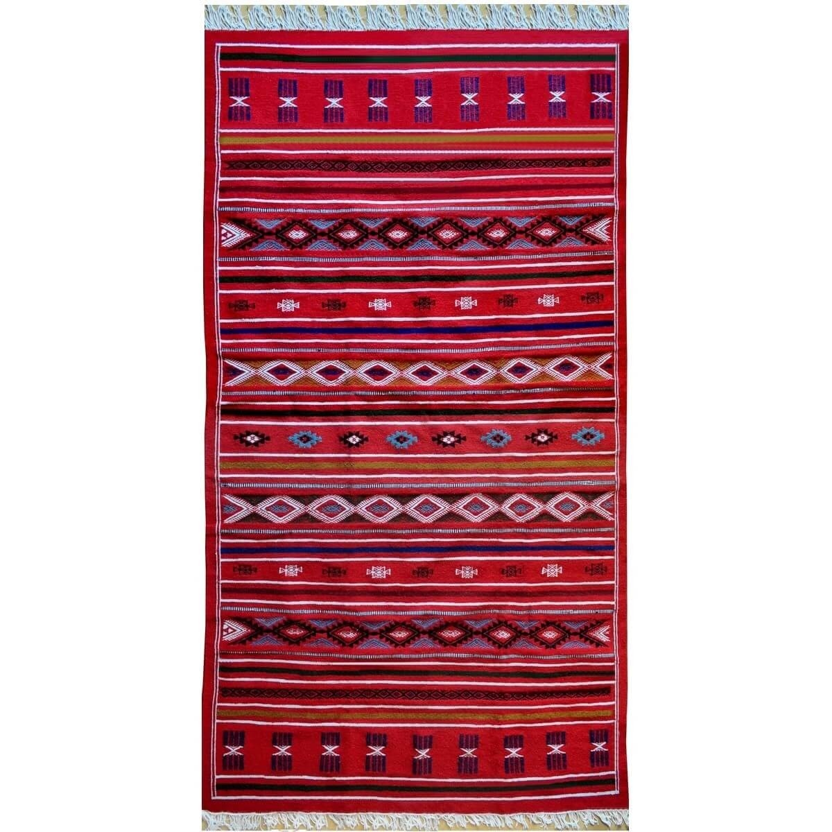 Tapete berbere Tapete Kilim Soumoud 137x240 Vermelho/Amarelo/Azul (Tecidos à mão, Lã) Tapete tunisiano kilim, estilo marroquino.
