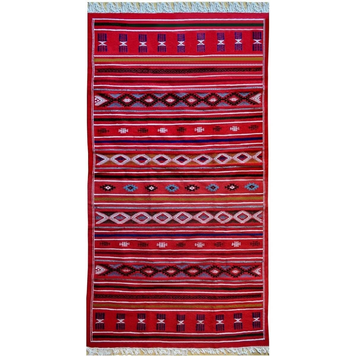 Tapis berbère Tapis Kilim Soumoud 137x240 Rouge/Jaune/bleu (Tissé main, Laine) Tapis kilim tunisien style tapis marocain. Tapis 
