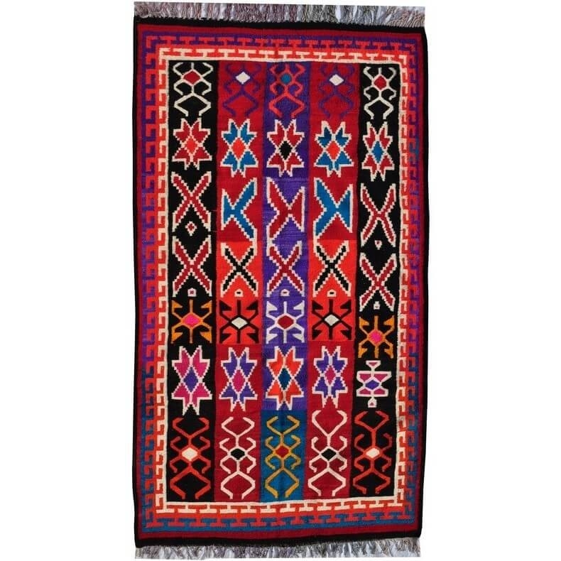 Tapis berbère Grand Tapis Kilim Sama 135x240 Multicolore (Tissé main, Laine, Tunisie) Tapis kilim tunisien style tapis marocain.