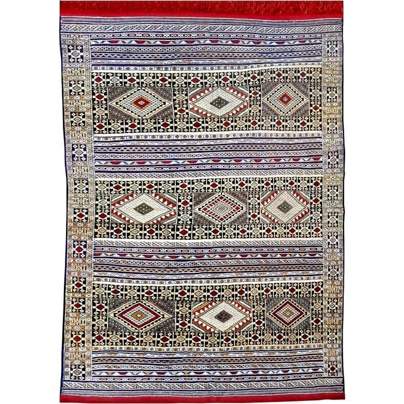 Tapete berbere Grande Tapete Hanbel Taza 170x235 Azul/Vermelho (Tecidos à mão, Marrocos) Tapete marroquino artesanal feito de lã