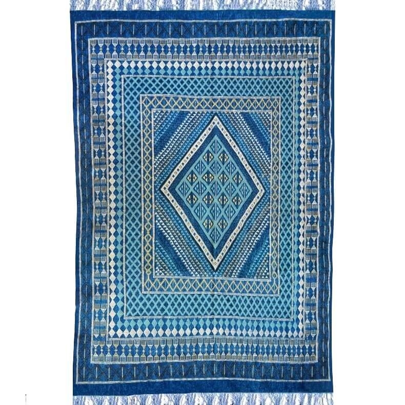 Berber Teppich Großer Teppich Margoum Zaytouna 200x290 Blau (Handgefertigt, Wolle, Tunesien) Tunesischer Margoum-Teppich aus der