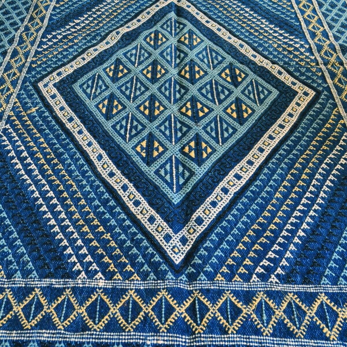 Berber Teppich Großer Teppich Margoum Zaytouna 200x290 Blau (Handgefertigt, Wolle, Tunesien) Tunesischer Margoum-Teppich aus der