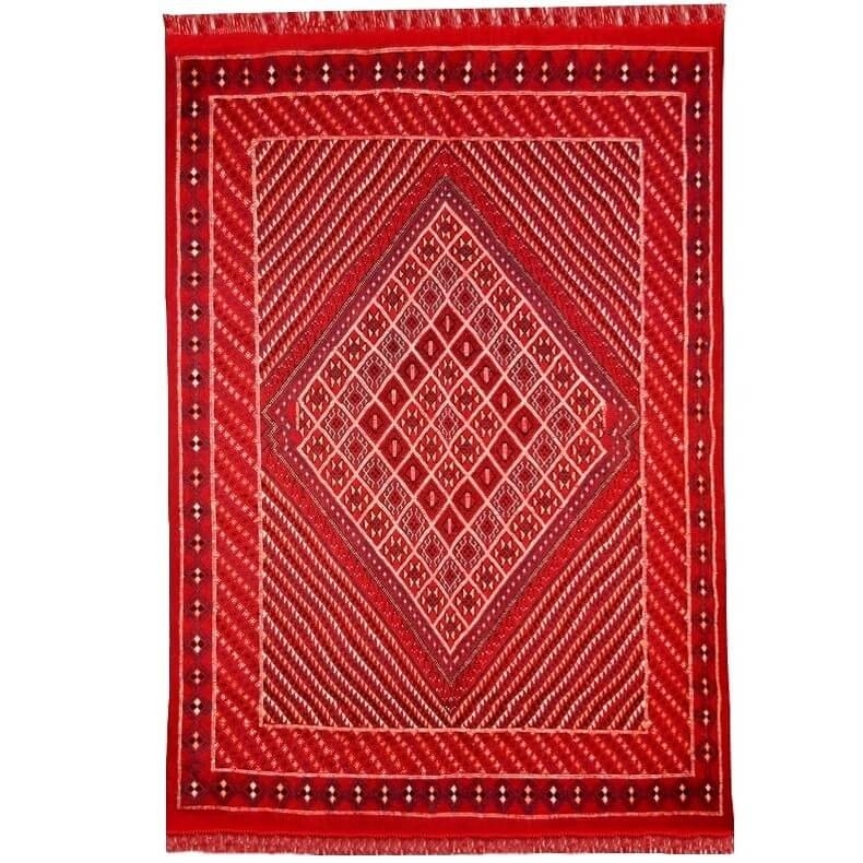 Tapete berbere Grande Tapete Margoum Souma 195x305 Vermelho (Artesanal, Lã, Tunísia) Tapete Margoum tunisino da cidade de Kairou