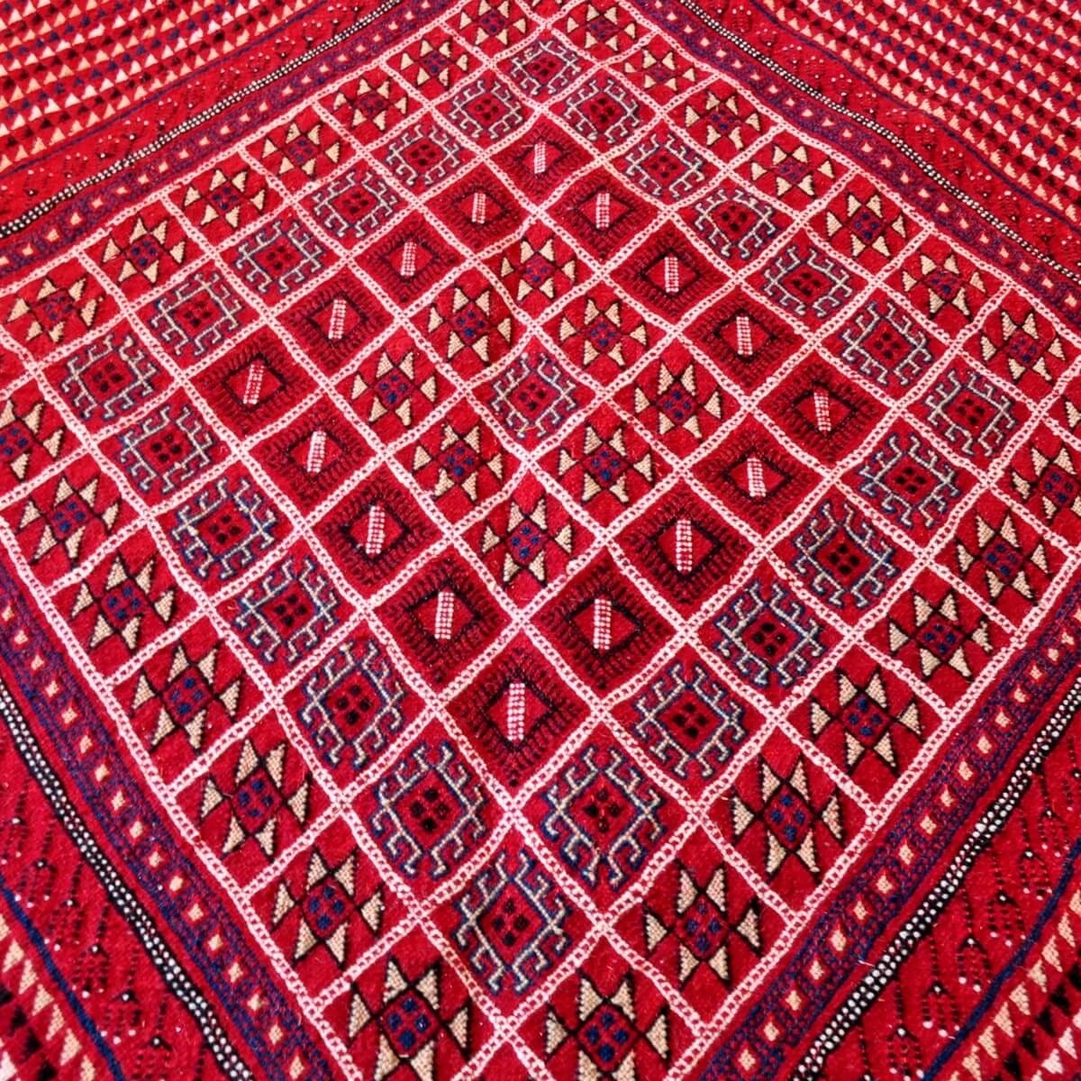 Tapete berbere Grande Tapete Margoum Souma 195x305 Vermelho (Artesanal, Lã, Tunísia) Tapete Margoum tunisino da cidade de Kairou
