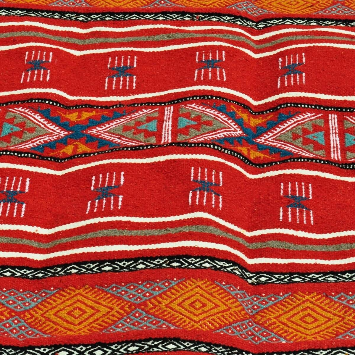 Berber Teppich Großer Teppich Kelim Bir Salah 180x305 Rot (Handgewebt, Wolle, Tunesien) Tunesischer Kelim-Teppich im marokkanisc