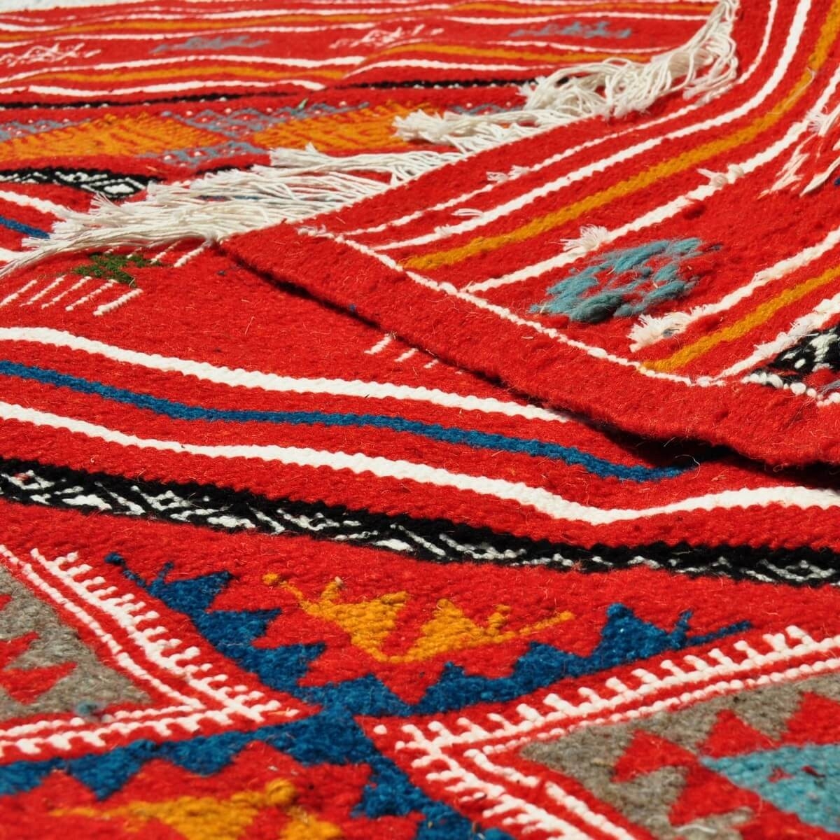 Tapete berbere Grande Tapete Kilim Bir Salah 180x305 Vermelho (Tecidos à mão, Lã, Tunísia) Tapete tunisiano kilim, estilo marroq