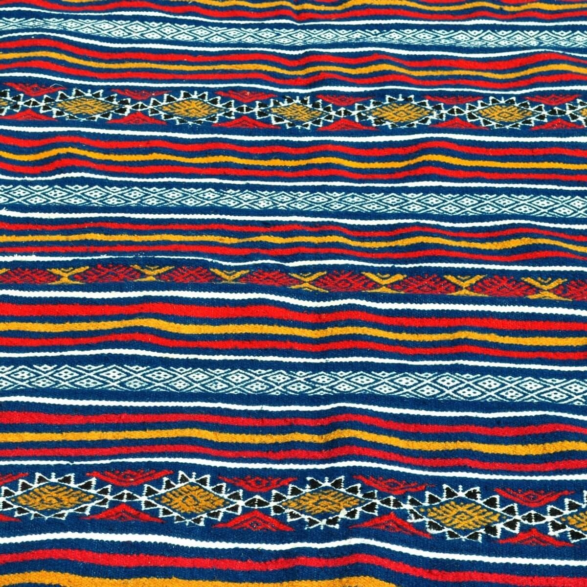 Tapis berbère Tapis Kilim Moknine 135x230 Bleu/Jaune/Rouge (Tissé main, Laine) Tapis kilim tunisien style tapis marocain. Tapis 