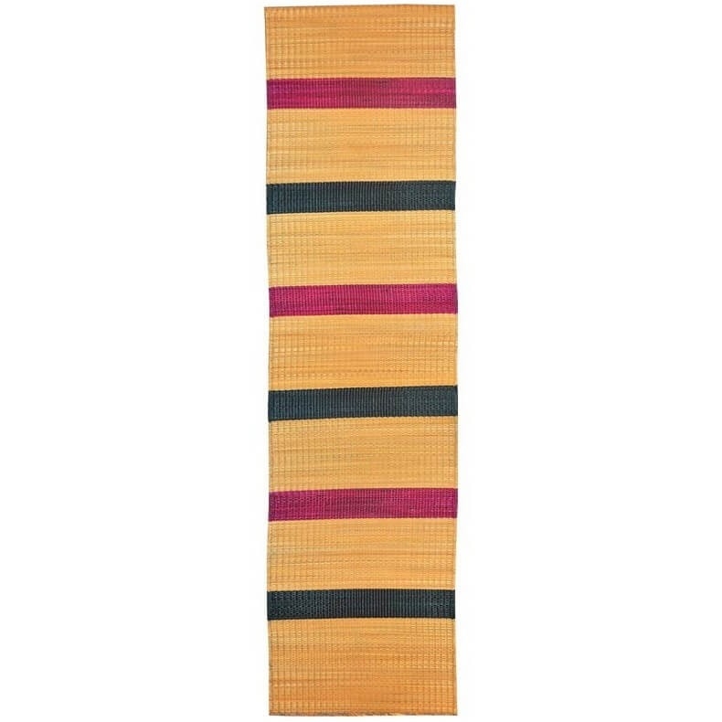 Tapis berbère Tapis en jonc Miza 70x255 rayé Rose/Vert (Tissé main, Tunisie) Tapis natté - Natte en jonc naturel confectionnée à