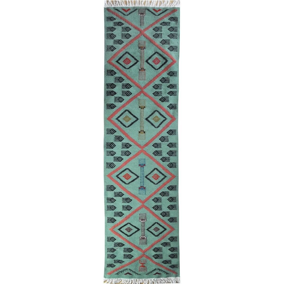 Berber carpet Rug Kilim long Aouled 60x215 Blue (Handmade, Wool, Tunisia) Tunisian Rug Kilim style Moroccan rug. Rectangular car