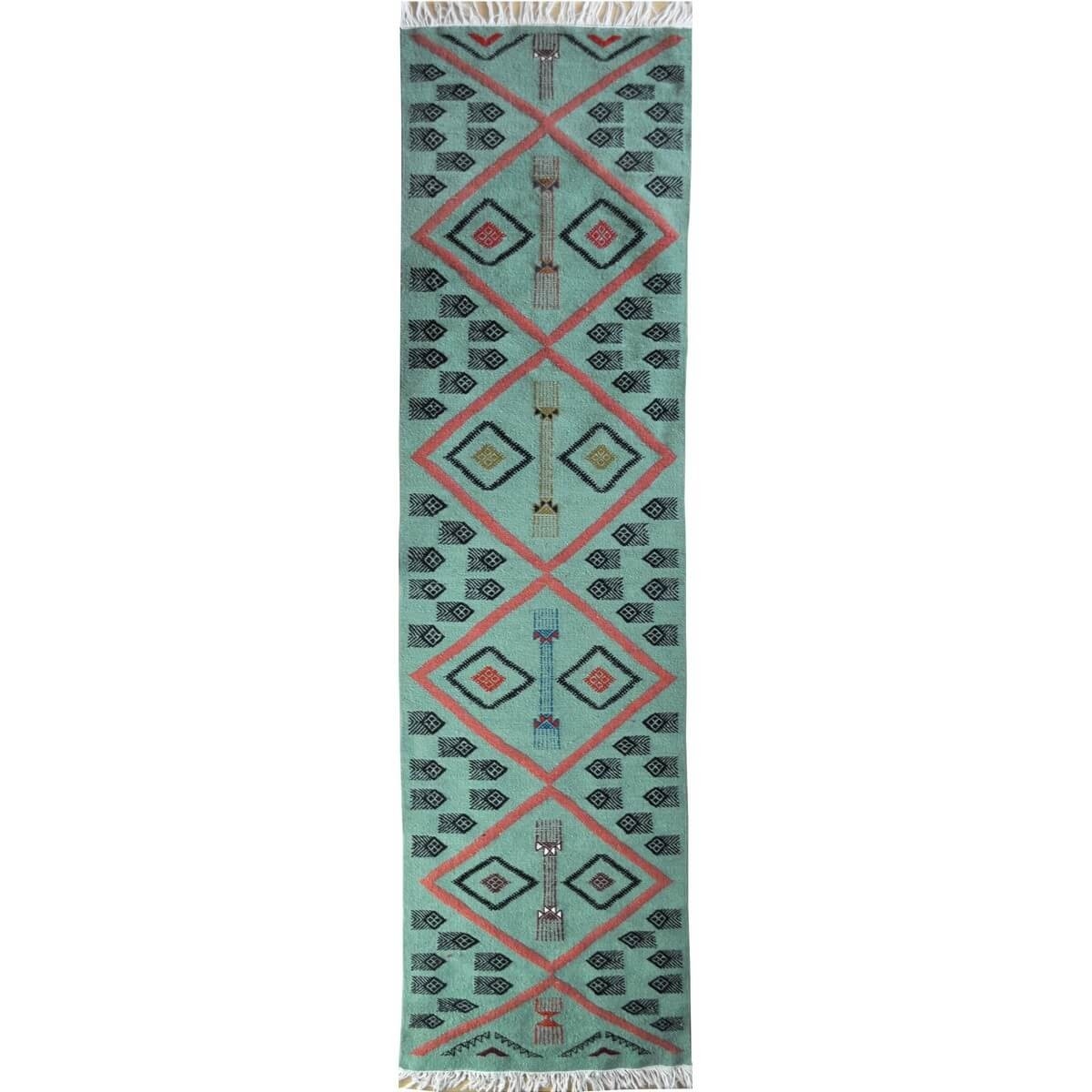 Tapis berbère Tapis Kilim long Aouled 60x215 Bleu (Tissé main, Laine, Tunisie) Tapis kilim tunisien style tapis marocain. Tapis 